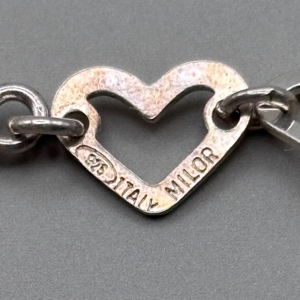 Vintage Milor Italy Necklace 925 Sterling Open Heart Link 18" - Picture 4 of 4